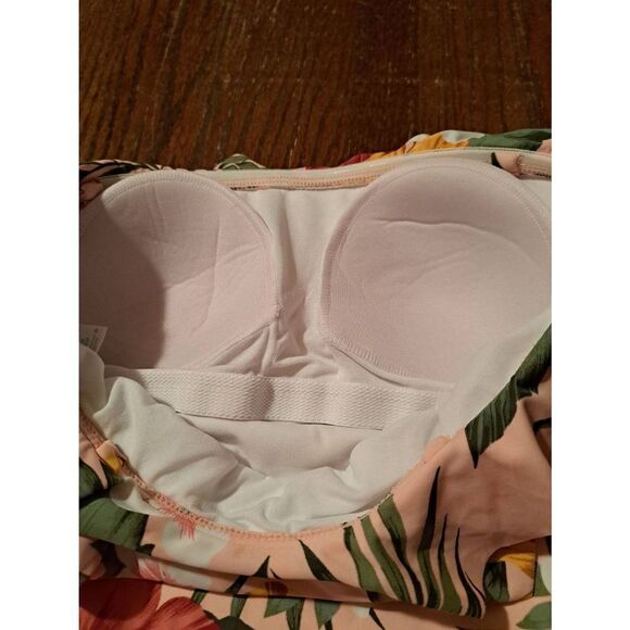 Medium Kona Sol Strapless Ruffle Floral One Piece Padded Swimsuit Bathing Suit - Picture 5 of 5